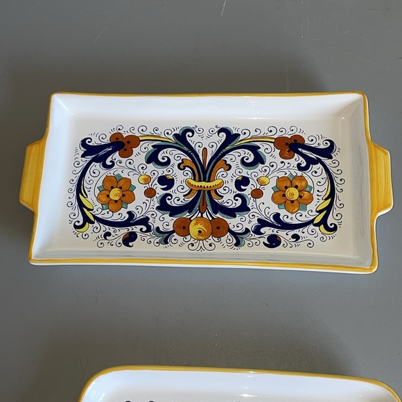 Nova Deruta Italy Hand Painted Decorative Pottery Trays with Handles - Picture 4 of 7